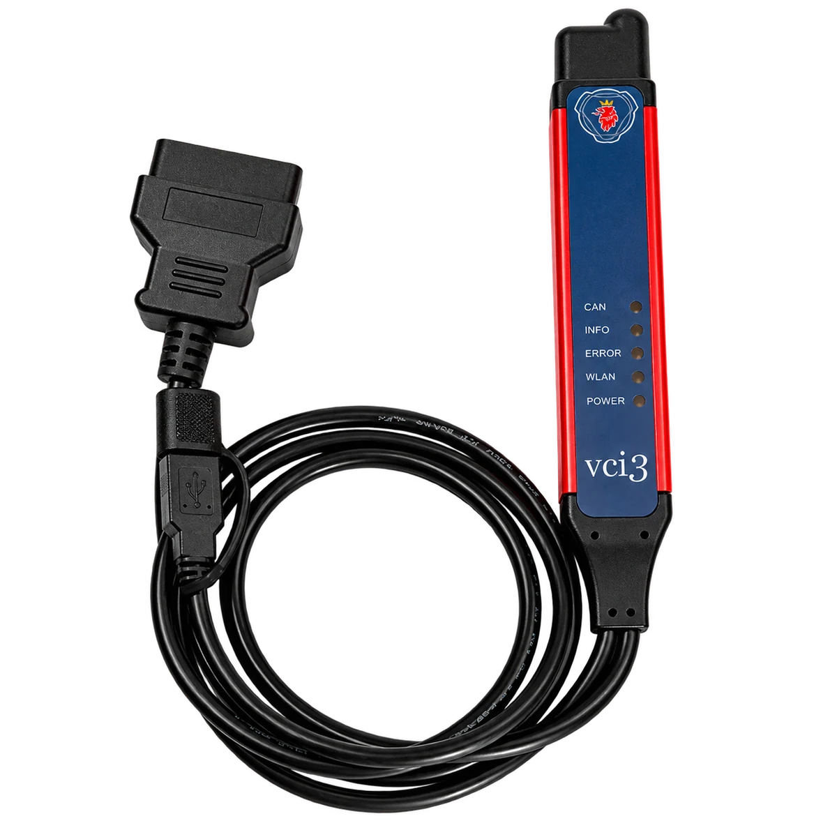 Scania VCI3 tipi SDP3 cihazının USB ve araç konnektörüyle kablo yerleşimi