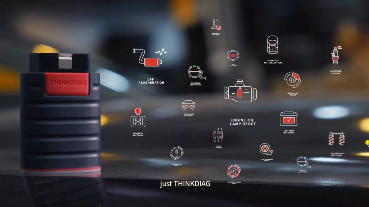 Thinkdiag Bluetooth OBD cihazında desteklenen servis işlevlerini anlatan görsel