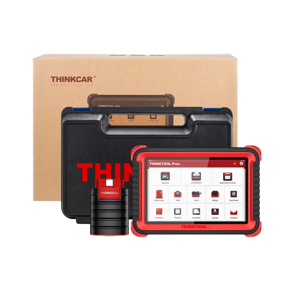 Thinktool Pros tablet, taşıma çantası, kutu ve VCI paket görünümü