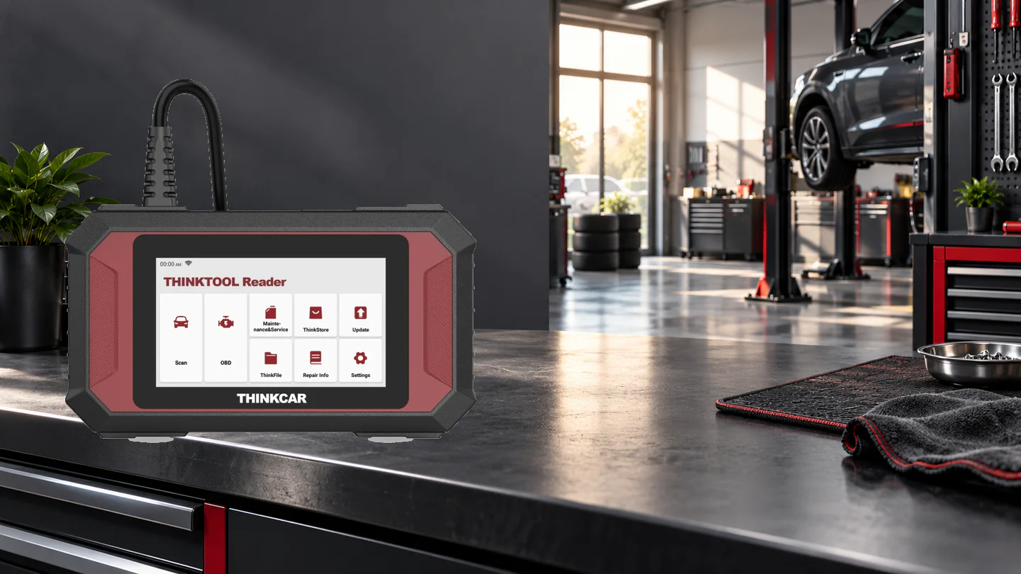 Unbranded service bench illustrating the actual Reader 7 device and update process
