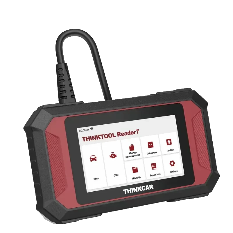 Thinktool Reader 7 screen, red and black body, and fixed cable