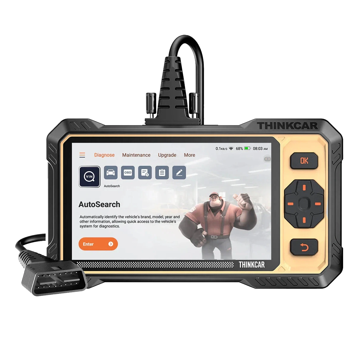 Reader 8 screen, physical direction keys, and wired OBD socket