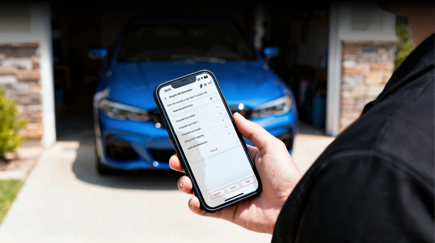 Telefonda TopScan uygulamasının AutoVIN araç tanımlama ekranı
