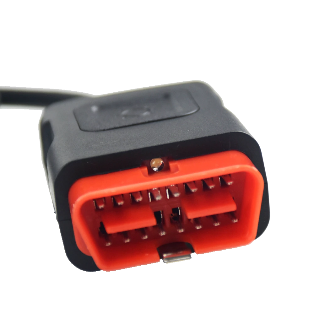 Red 16-pin vehicle connector close-up of the Universal passenger car VCI device