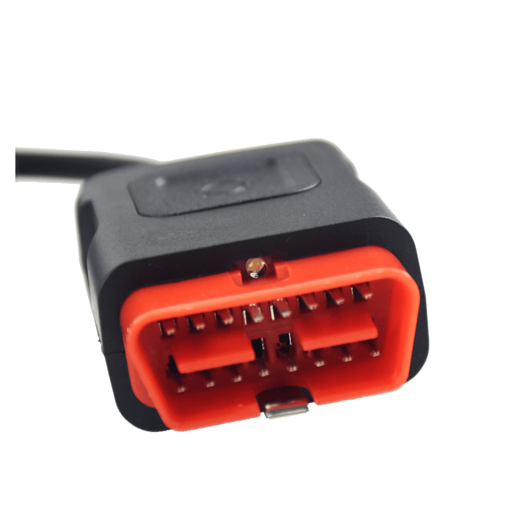 Macro view of the 16-pin vehicle connector of the Universal OEM passenger car VCI device