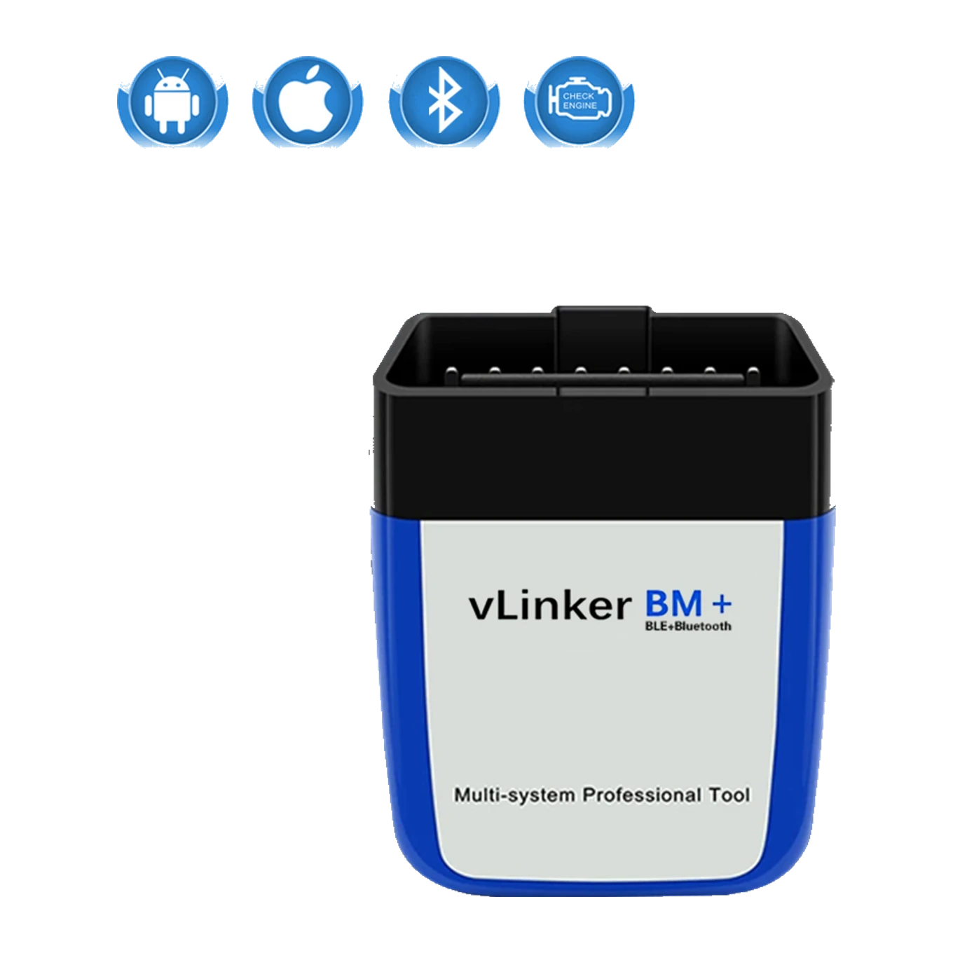 vLinker BM Plus OBD2 adaptörünün gerçek ön ve gövde görünümü
