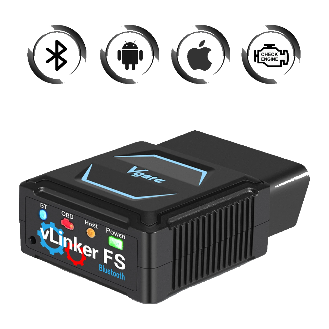vLinker FS Bluetooth OBD2 adaptörünün gerçek ön ve gövde görünümü