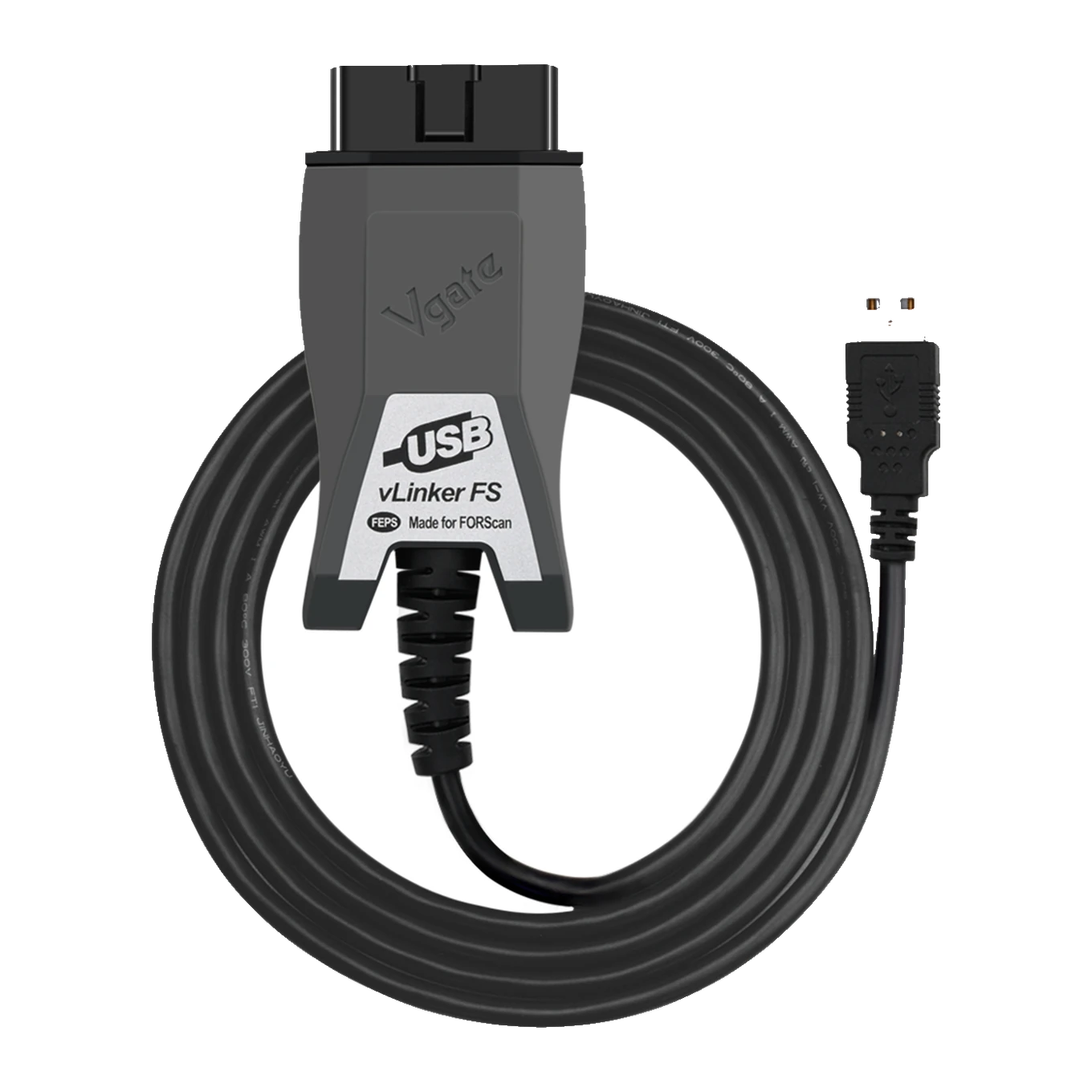 vLinker FS USB OBD2 adaptörünün gerçek ön ve gövde görünümü