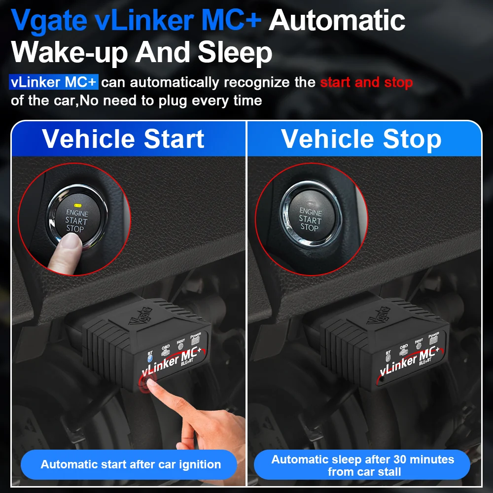 Vgate vLinker MC+ otomatik uyku ve uyanma özelliği