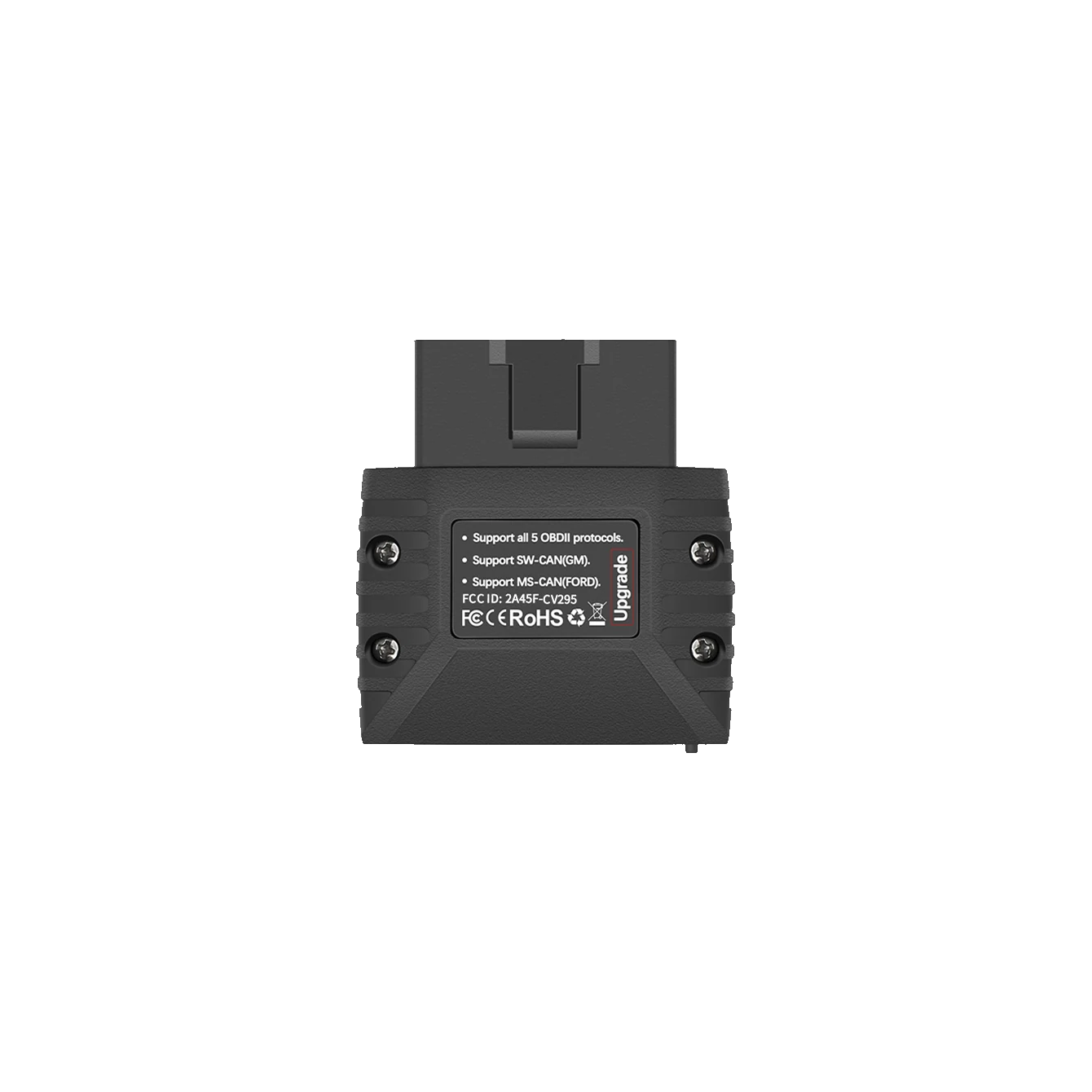Vgate vLinker MC+ OBD2 adaptörü arka yüzü ve protokol etiketi