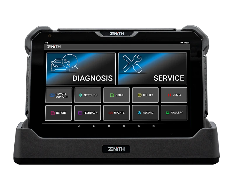 Zenith Z7 Pro tablet front view on charging stand